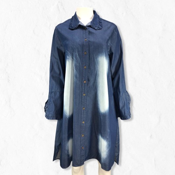 easel Dresses & Skirts - NWOT Denim Easel Distressed Button Up Shirt Dress